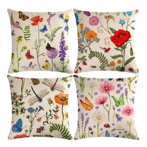 4-Piece Outdoor Patio Throw Pillow Set Covers Summer Spring Garden Flower Print Décor Outdoor Furniture Swing Seat Bench Chair Deck Pillows