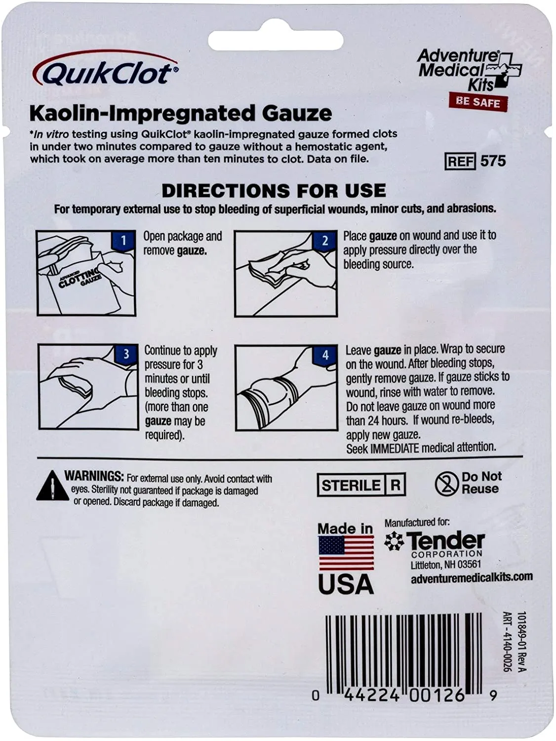 Advanced Medical Kit QuikClot Gauze 3 inch x 4 foot