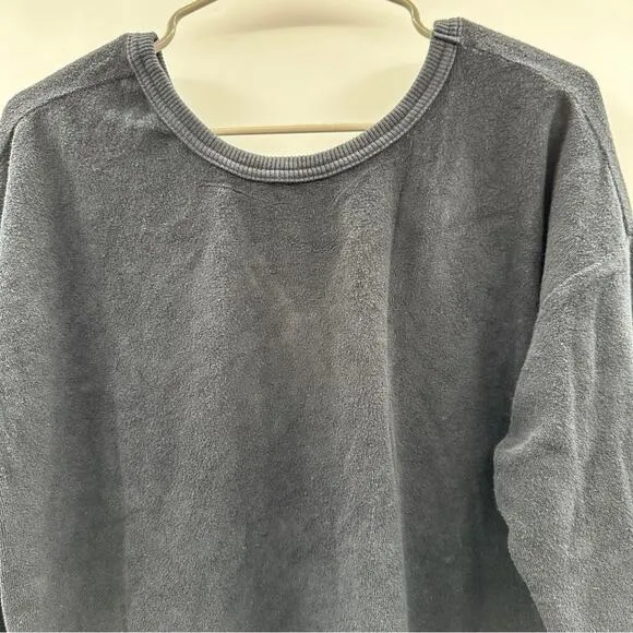 Aerie‎ Terry Cloth Muted Black Long Sleeve Cinch Pullover Sweater Sz XS NEW