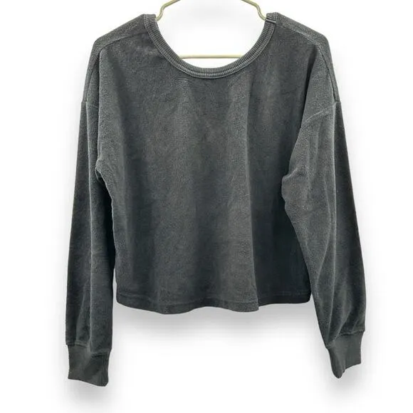 Aerie‎ Terry Cloth Muted Black Long Sleeve Cinch Pullover Sweater Sz XS NEW