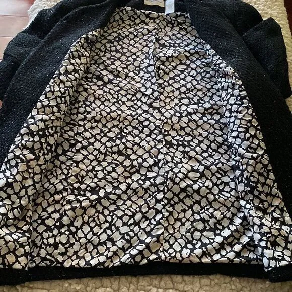 Alfred Dunner Women Size 18W Black Metallic Long Sleeve Open Front Tweed Jacket