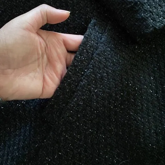 Alfred Dunner Women Size 18W Black Metallic Long Sleeve Open Front Tweed Jacket