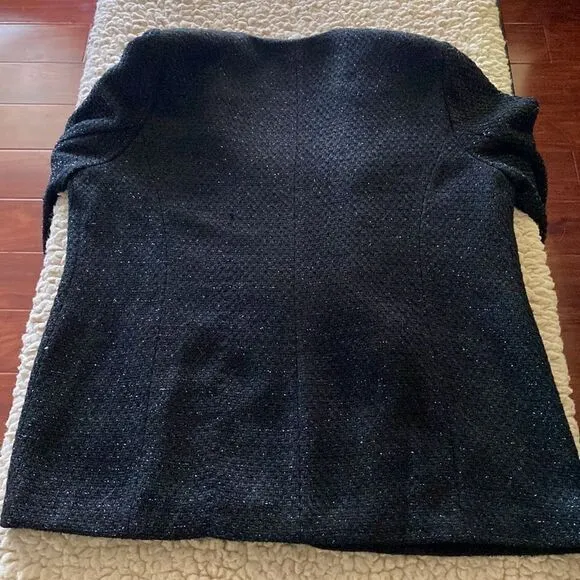 Alfred Dunner Women Size 18W Black Metallic Long Sleeve Open Front Tweed Jacket