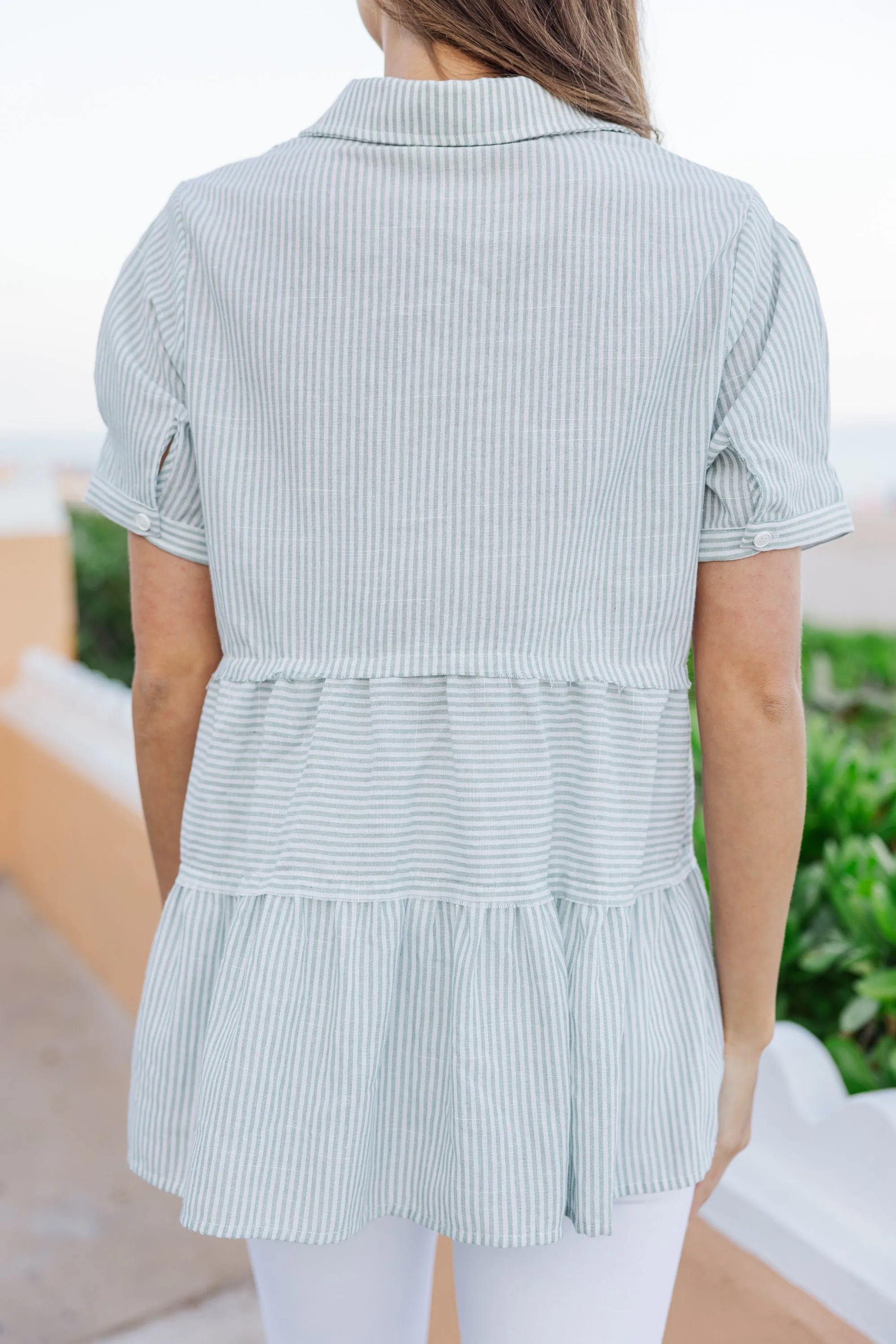 All You Need To Hear Green Striped Babydoll Top