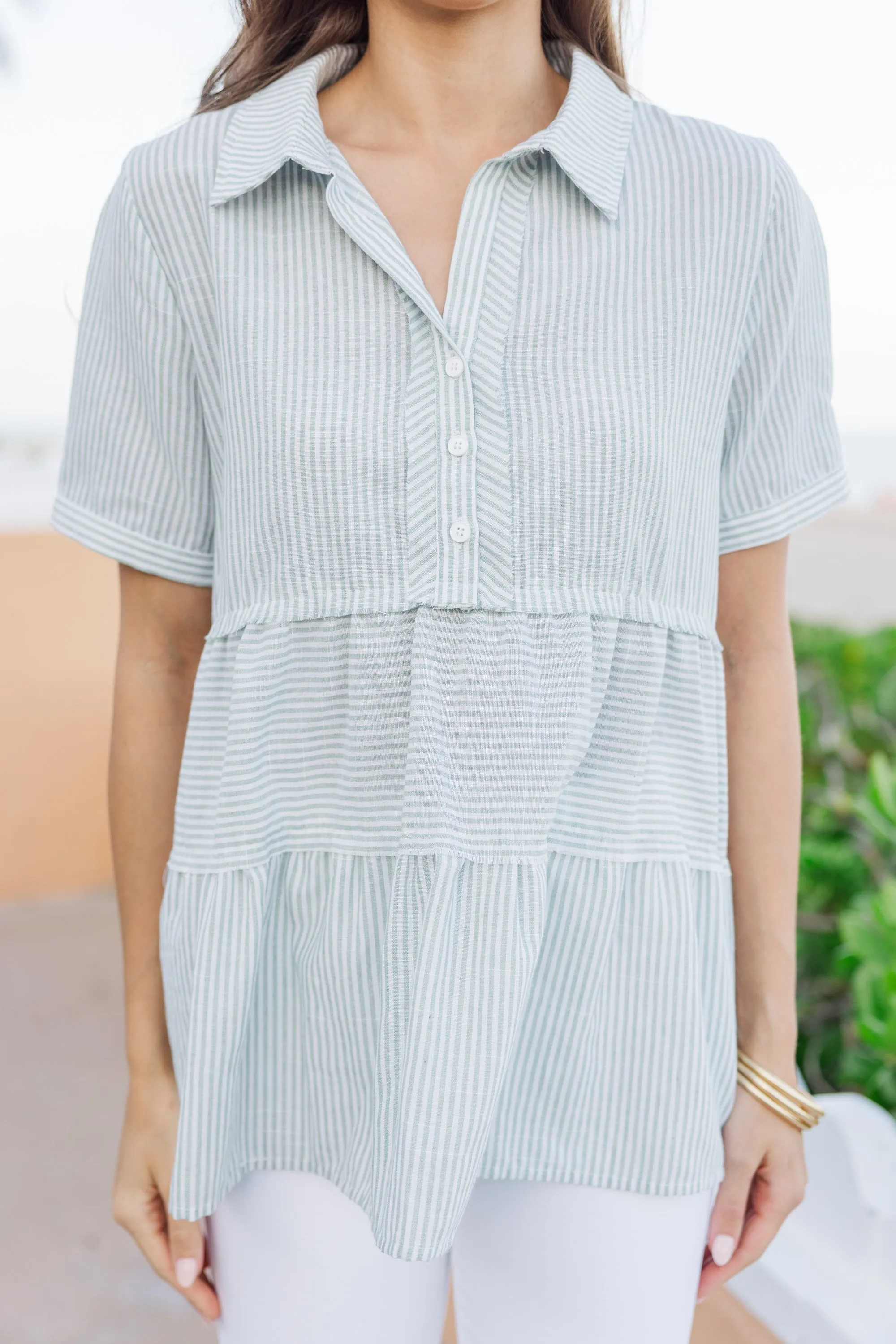 All You Need To Hear Green Striped Babydoll Top