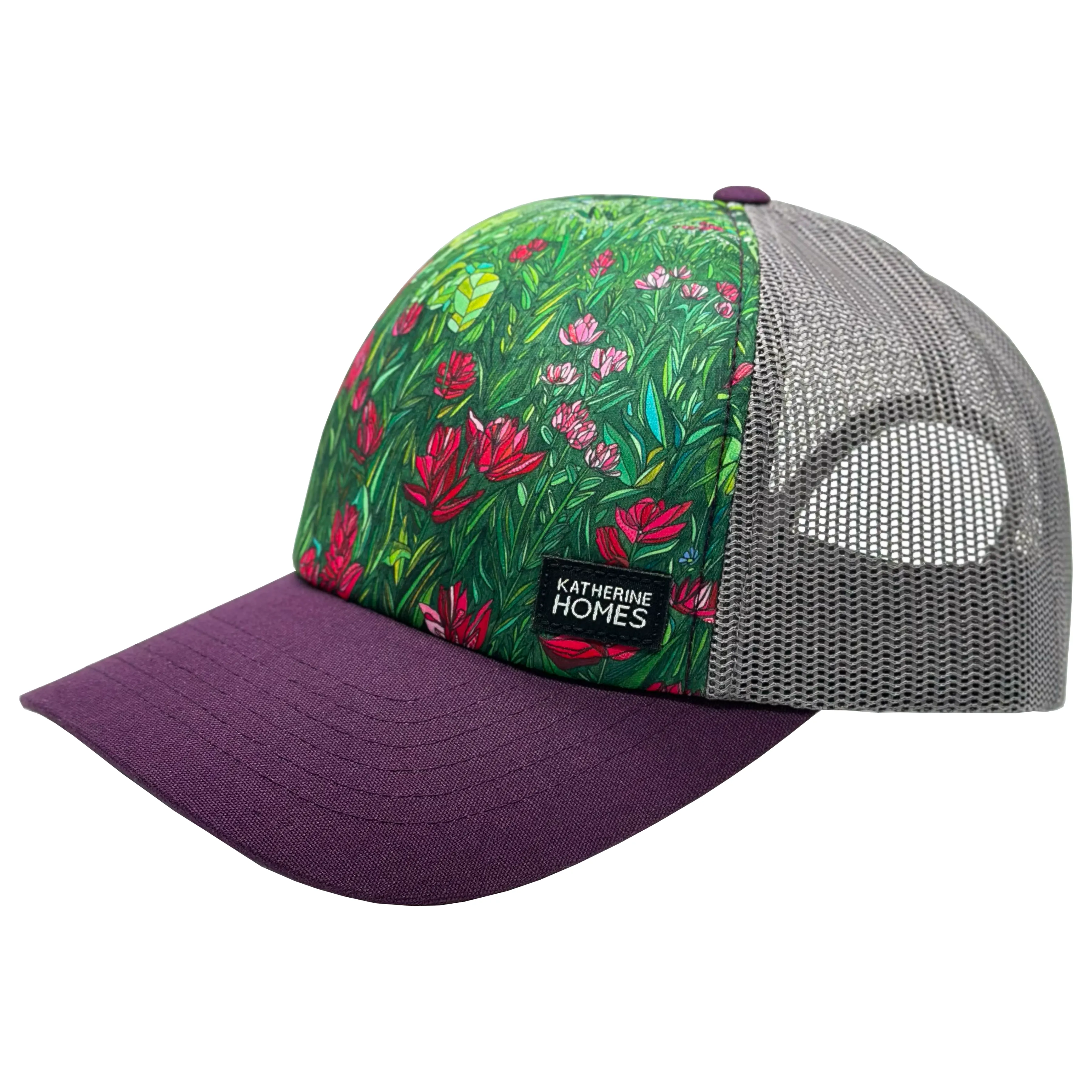 American Basin Wildflowers | Trucker Hat | 100% Organic Cotton Wine Brim   100% Recycled Grey Mesh
