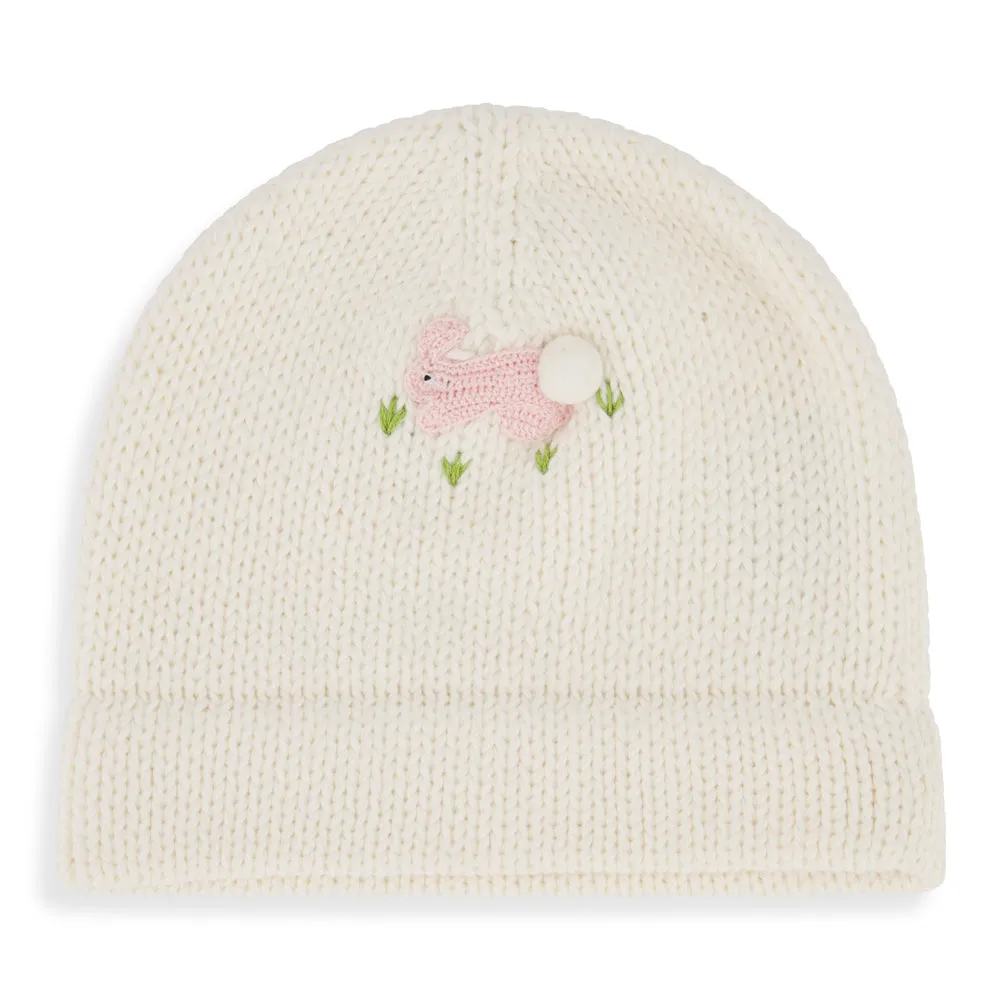 Applique Hat -- Ivory w/ Rose Bunny