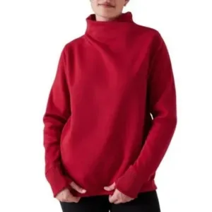 Athleta Karma Twist Neck Sweater Pullover Red Women S/ P  cozy Outdoor Casual