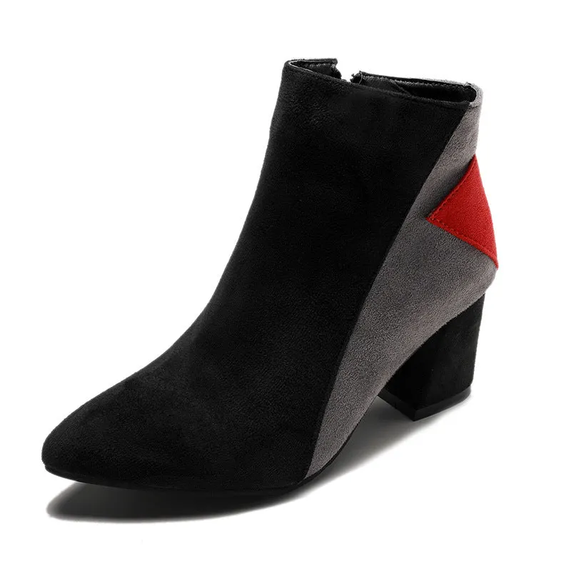 Autumn and Winter Boots High Heel Thick with Pointed Scrubs Martin Boots Side Zipper Boots