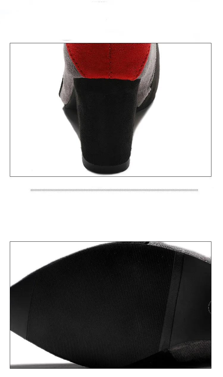 Autumn and Winter Boots High Heel Thick with Pointed Scrubs Martin Boots Side Zipper Boots