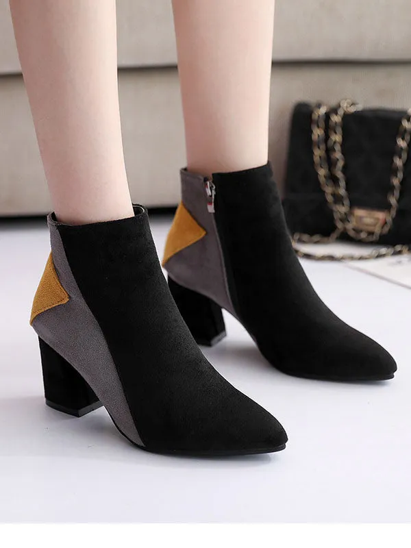 Autumn and Winter Boots High Heel Thick with Pointed Scrubs Martin Boots Side Zipper Boots
