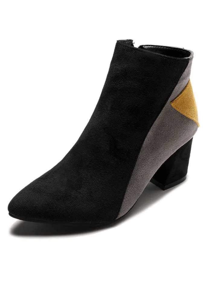Autumn and Winter Boots High Heel Thick with Pointed Scrubs Martin Boots Side Zipper Boots