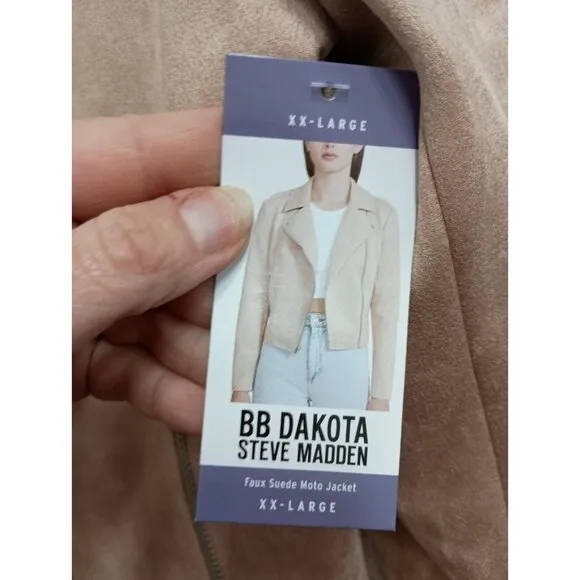 BB Dacota Steve Maden Womens Moto Jacket XXL Beige Faux Suede Streetwear New