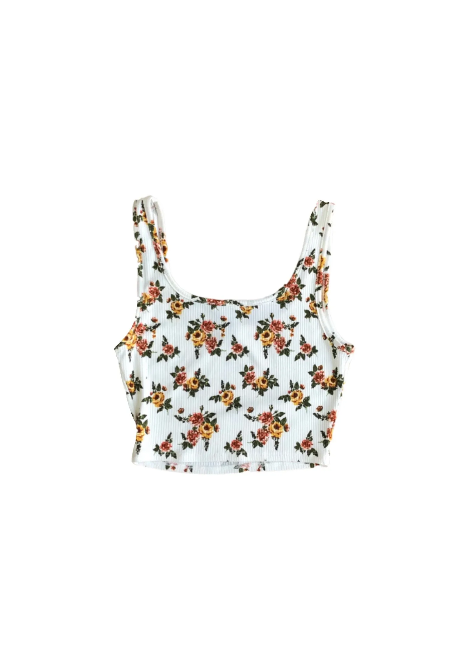 Betsy Ribbed Tank Top - White/Floral