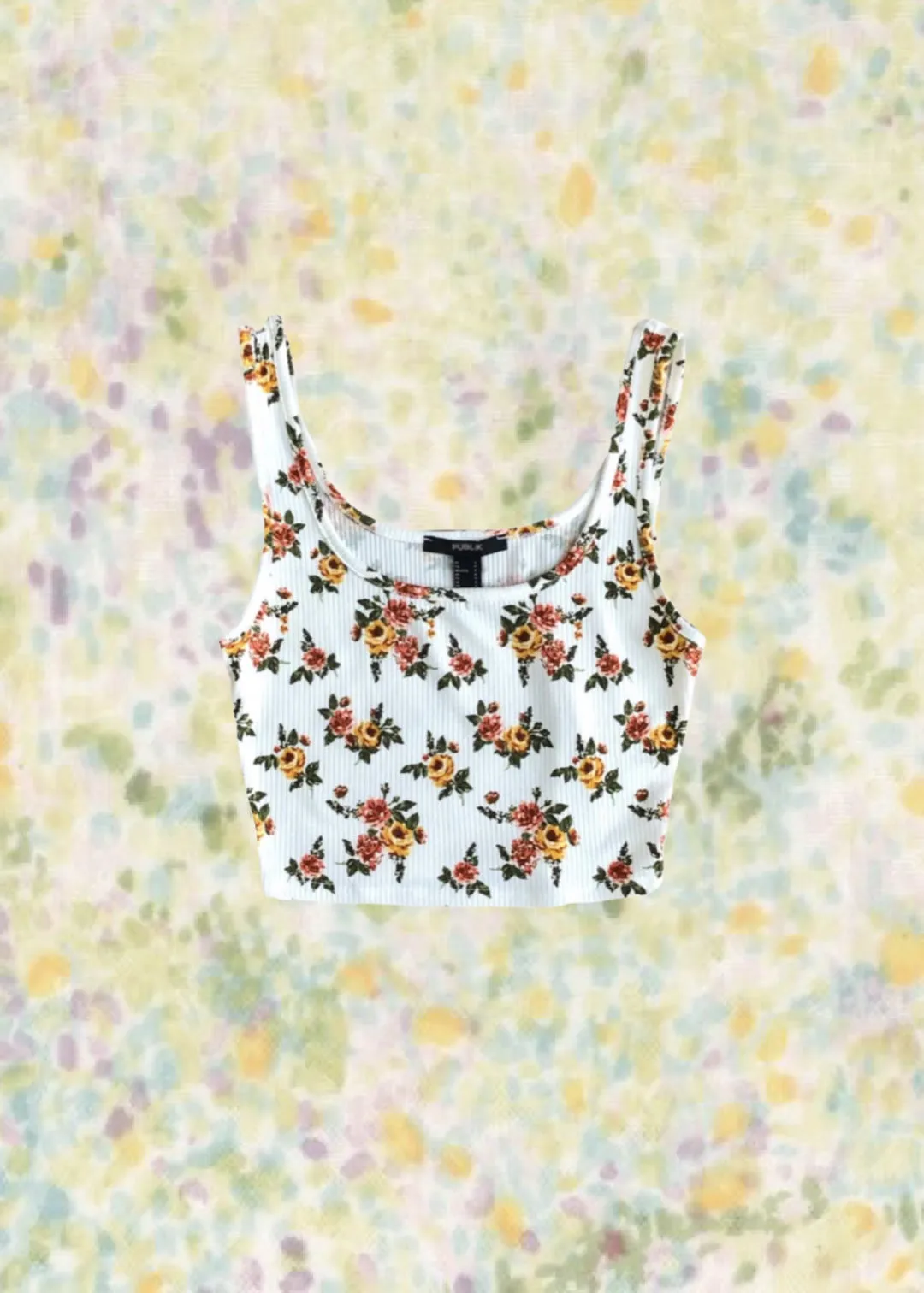Betsy Ribbed Tank Top - White/Floral