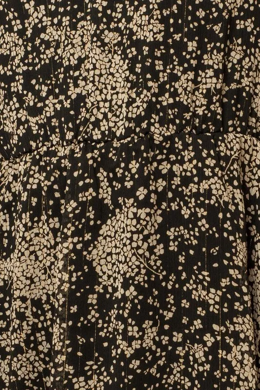 Black & Ivory Floral Print Long Sleeve Dress