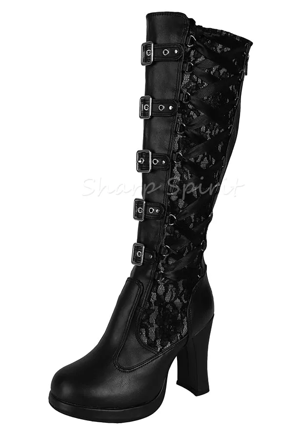 Black Corset Victorian Lace Up Military Combat Witch Womens Boots