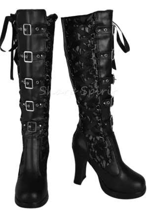 Black Corset Victorian Lace Up Military Combat Witch Womens Boots