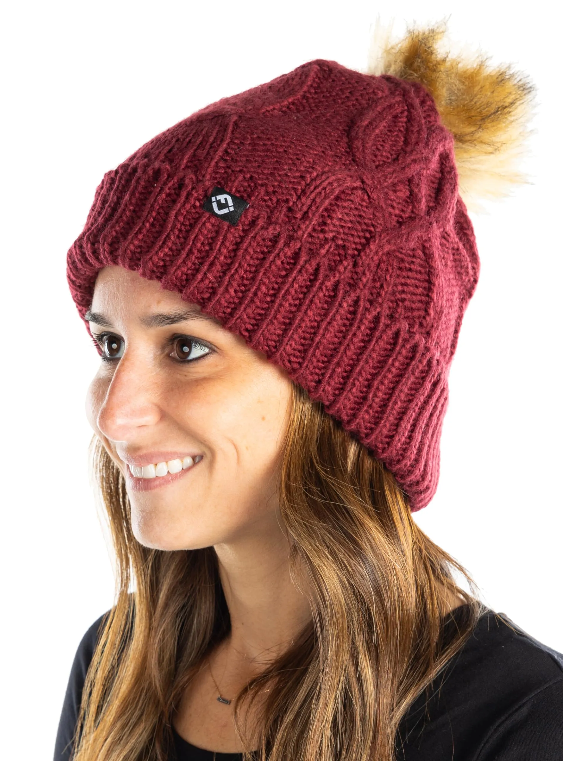 Cable Knit Oversized Faux Fur Pom Beanie by Funky Junque