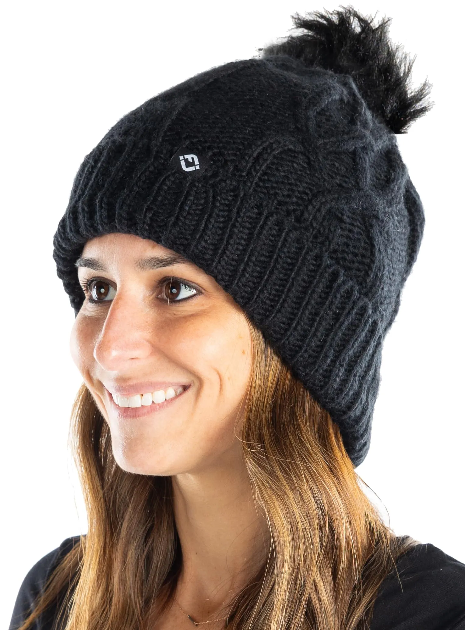 Cable Knit Oversized Faux Fur Pom Beanie by Funky Junque