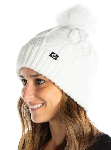Cable Knit Oversized Faux Fur Pom Beanie by Funky Junque