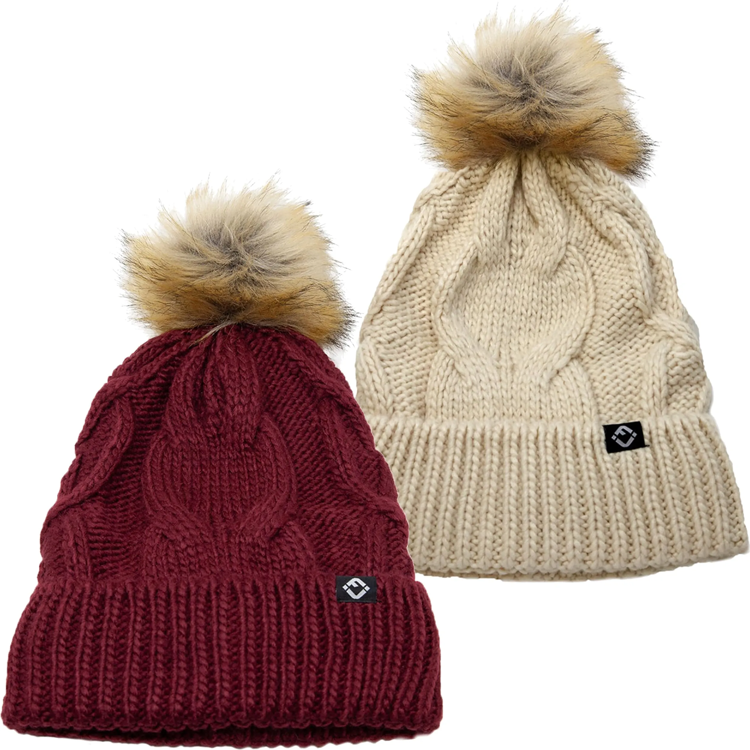 Cable Knit Oversized Faux Fur Pom Beanie by Funky Junque