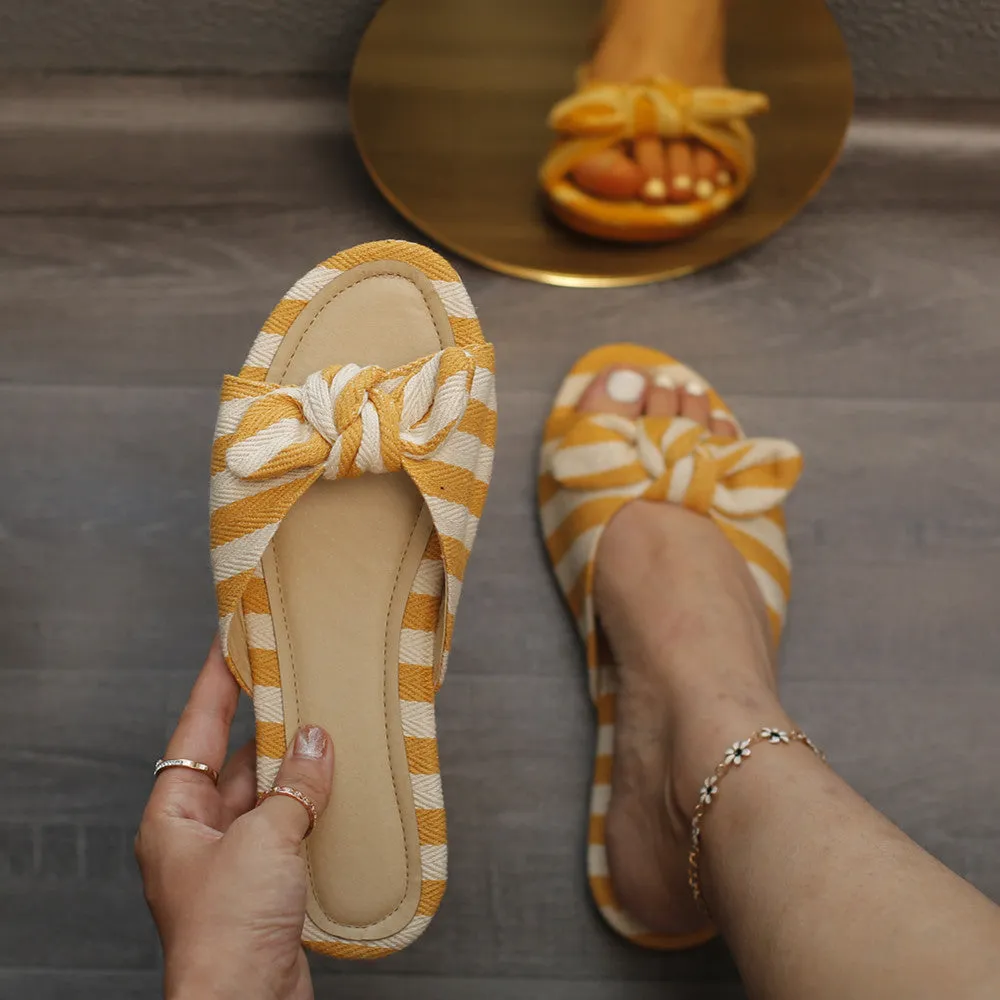 Comfortable Flat Striped Casual Round Head Outdoor Slippers