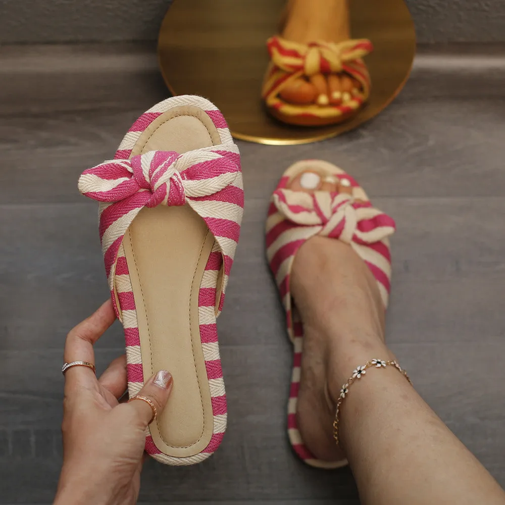 Comfortable Flat Striped Casual Round Head Outdoor Slippers