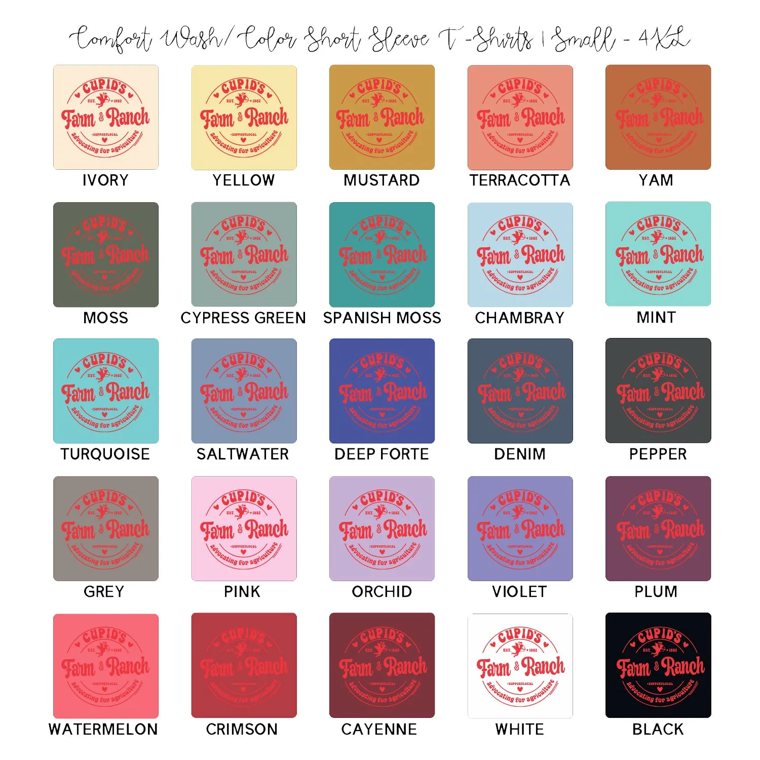 Cupids Farm & Ranch Red Ink ComfortWash/ComfortColor T-Shirt (S-4XL) - Multiple Colors!