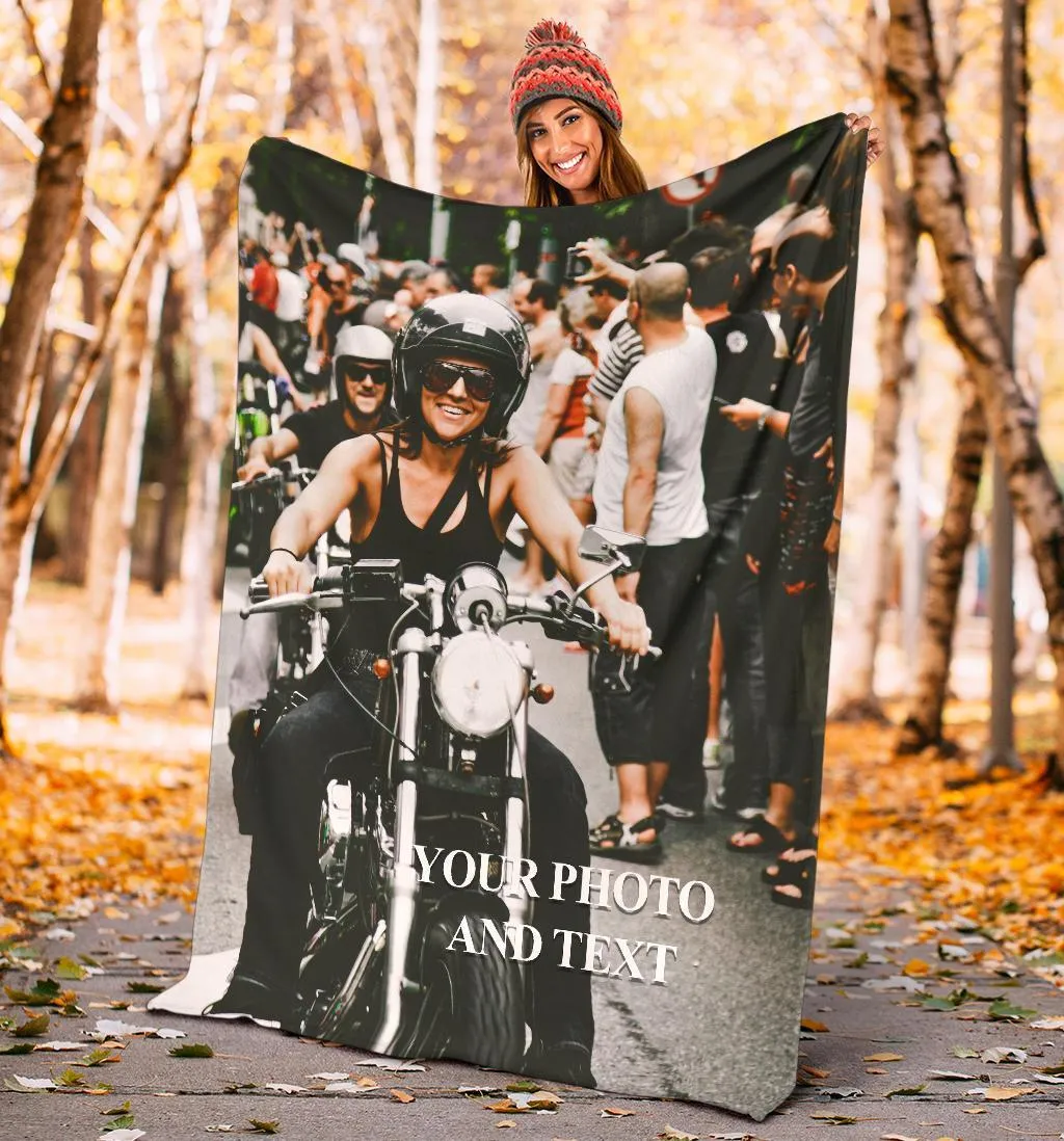 Custom Biker Photo & Text - Fleece Blanket