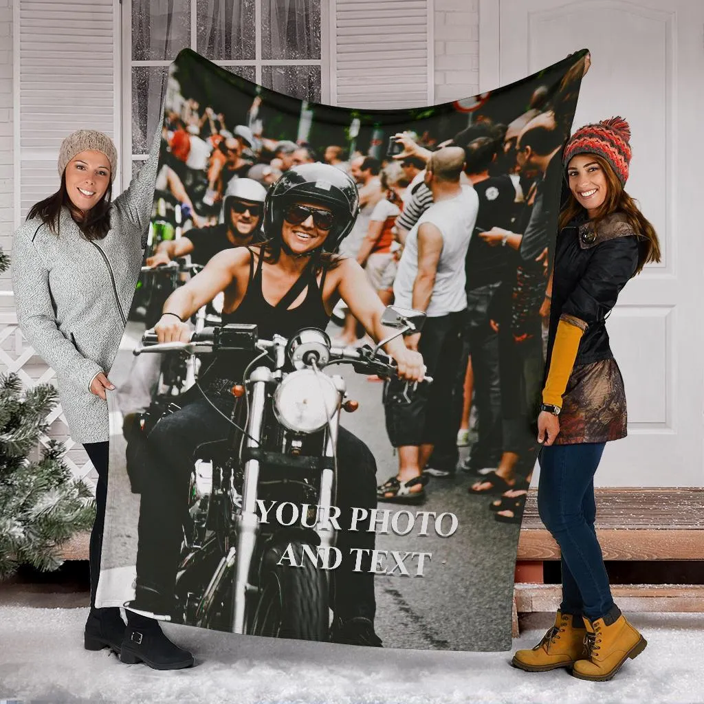 Custom Biker Photo & Text - Fleece Blanket