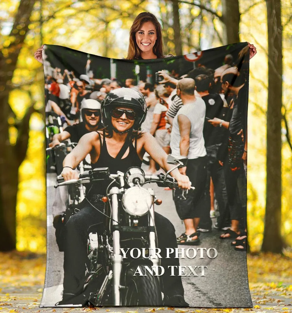 Custom Biker Photo & Text - Fleece Blanket