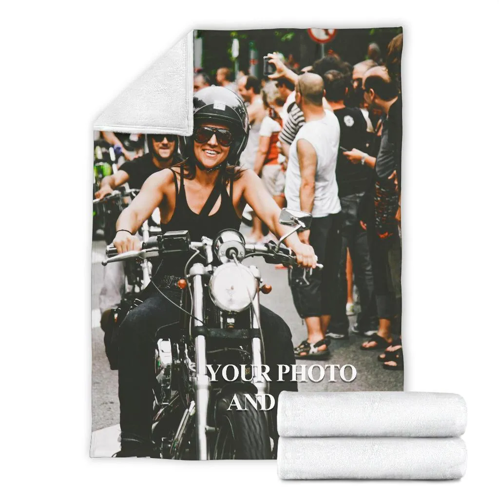 Custom Biker Photo & Text - Fleece Blanket