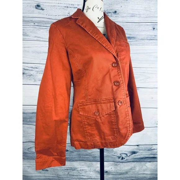 Eddie Bauer Jacket Womens 2p Long Sleeve Lapel Pockets Lightweight Orange