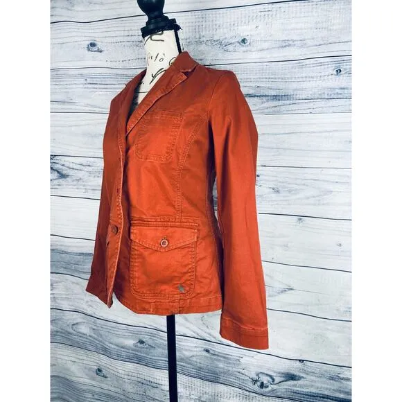 Eddie Bauer Jacket Womens 2p Long Sleeve Lapel Pockets Lightweight Orange