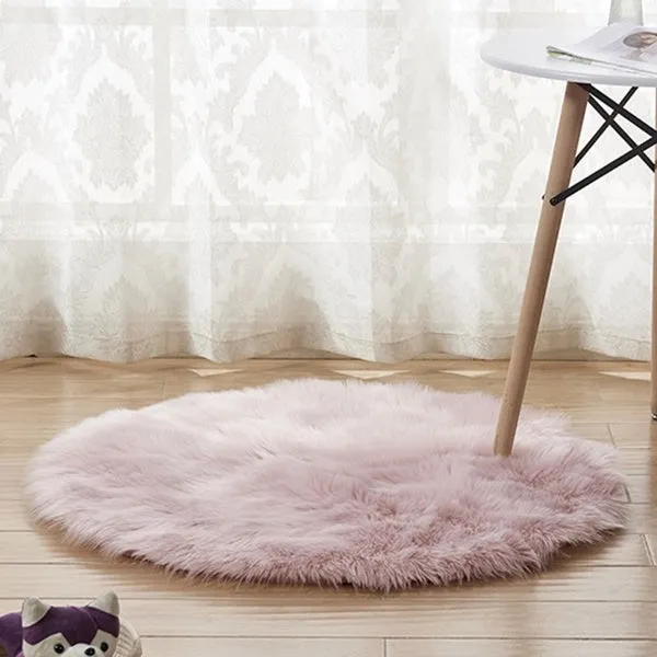 Fluffy Round Rug Artificial Wool Floor Carpet Home Decor
