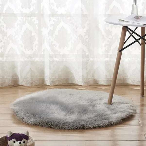 Fluffy Round Rug Artificial Wool Floor Carpet Home Decor