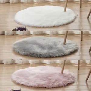 Fluffy Round Rug Artificial Wool Floor Carpet Home Decor