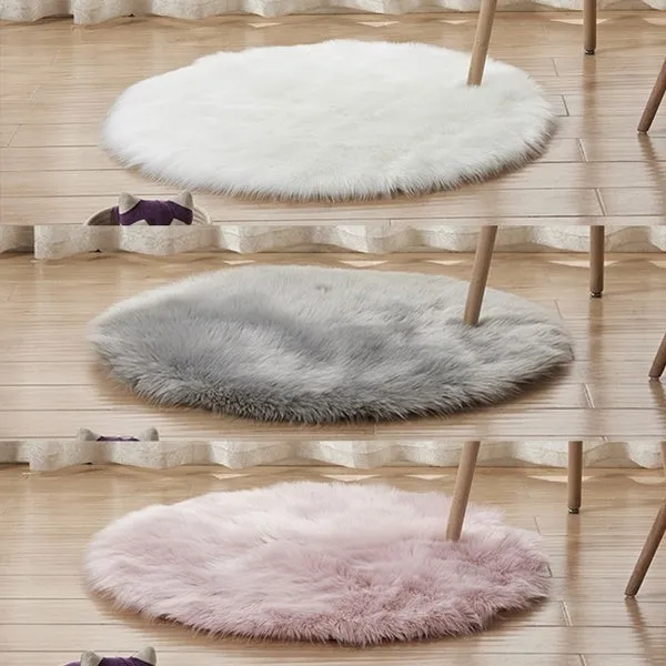 Fluffy Round Rug Artificial Wool Floor Carpet Home Decor
