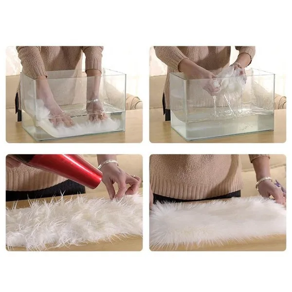 Fluffy Round Rug Artificial Wool Floor Carpet Home Decor