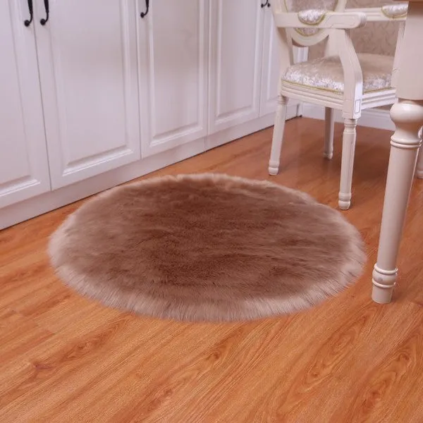 Fluffy Round Rug Artificial Wool Floor Carpet Home Decor
