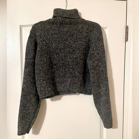FORET DE FRAMBOISE Heathered Gray Wool Blend Turtleneck Cropped Sweater Size L