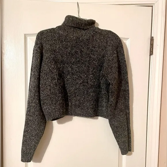 FORET DE FRAMBOISE Heathered Gray Wool Blend Turtleneck Cropped Sweater Size L