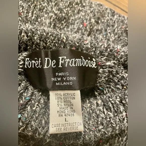 FORET DE FRAMBOISE Heathered Gray Wool Blend Turtleneck Cropped Sweater Size L