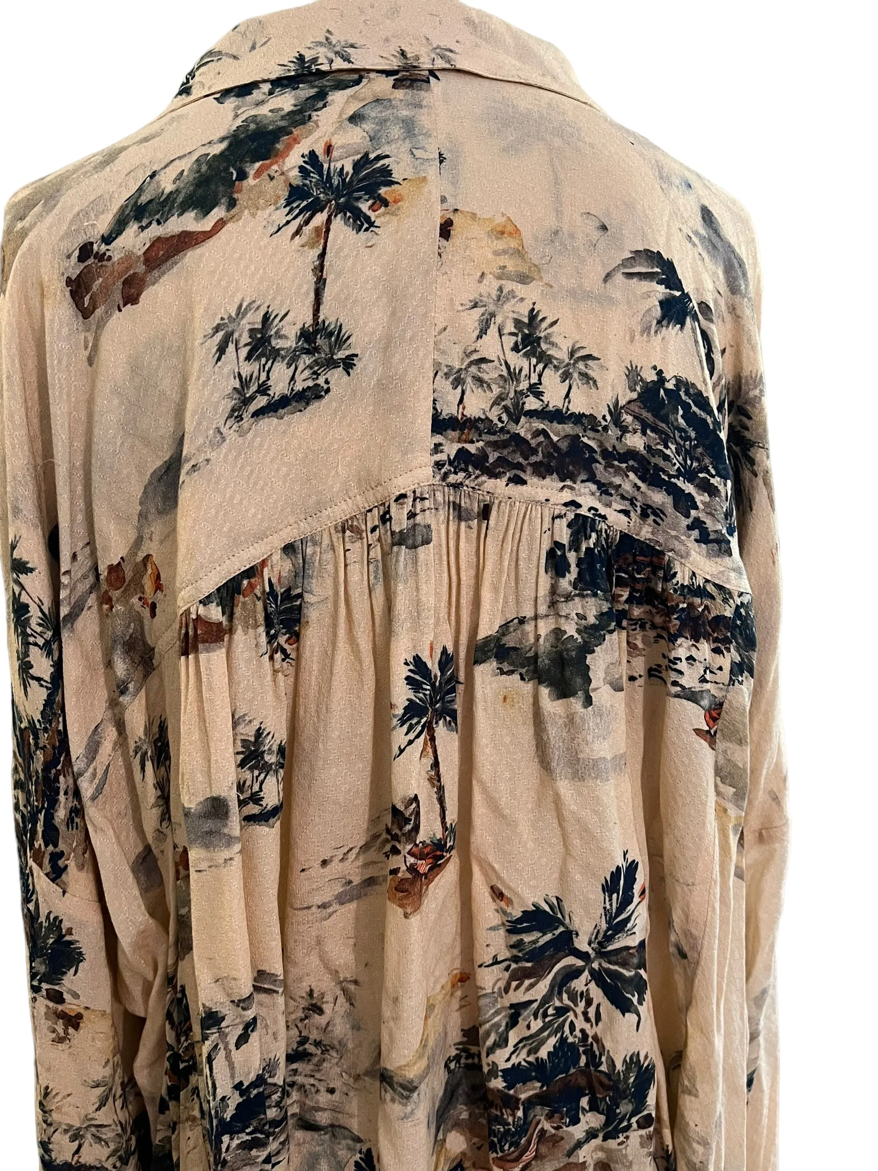 Free People Size L Beige Print Blouse