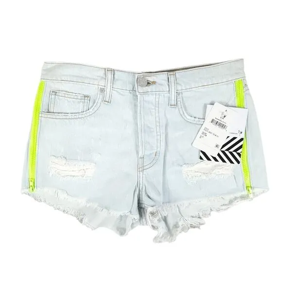 Free People x Sandrine Rose Distressed Denim Shorts with Yellow Zippers