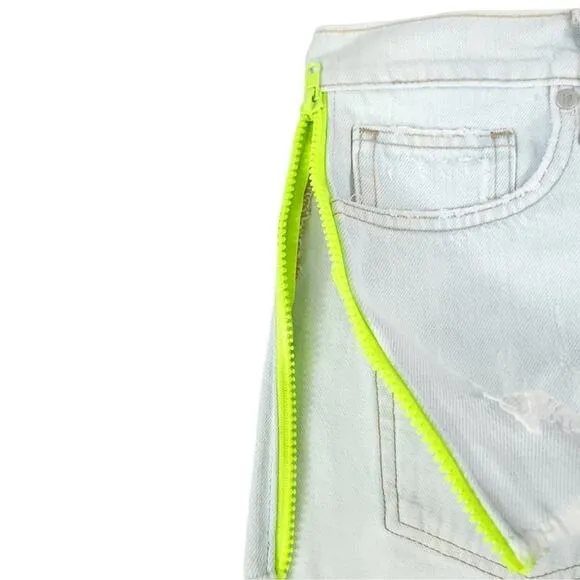 Free People x Sandrine Rose Distressed Denim Shorts with Yellow Zippers