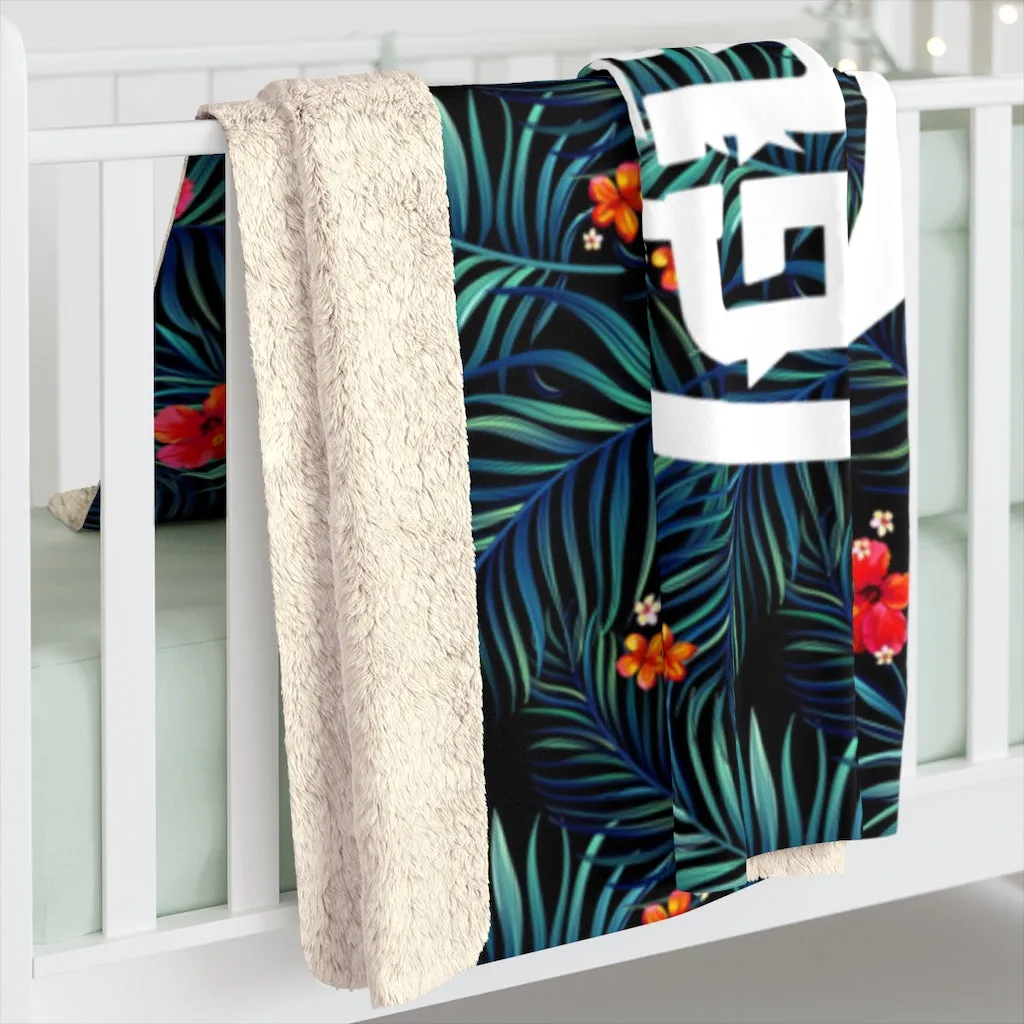 Guam Palm Blue Sherpa Fleece Blanket