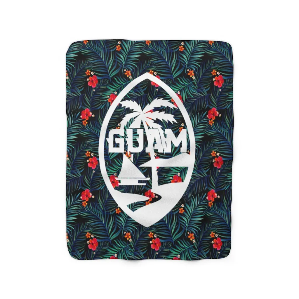 Guam Palm Blue Sherpa Fleece Blanket