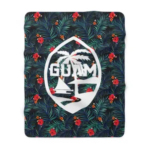 Guam Palm Blue Sherpa Fleece Blanket